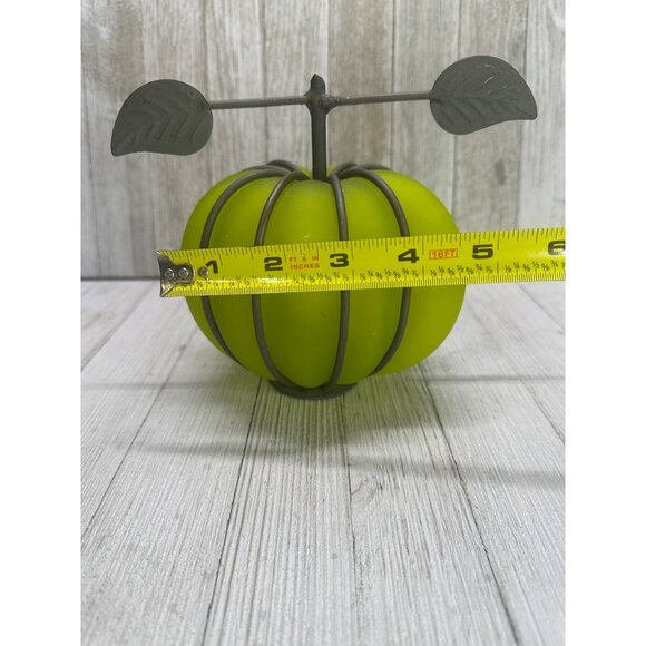 Vtg Glass Metal Green Pumpkin Tea Light Globe 6"H x 5.5"D India Halloween Decor - Picture 7 of 10